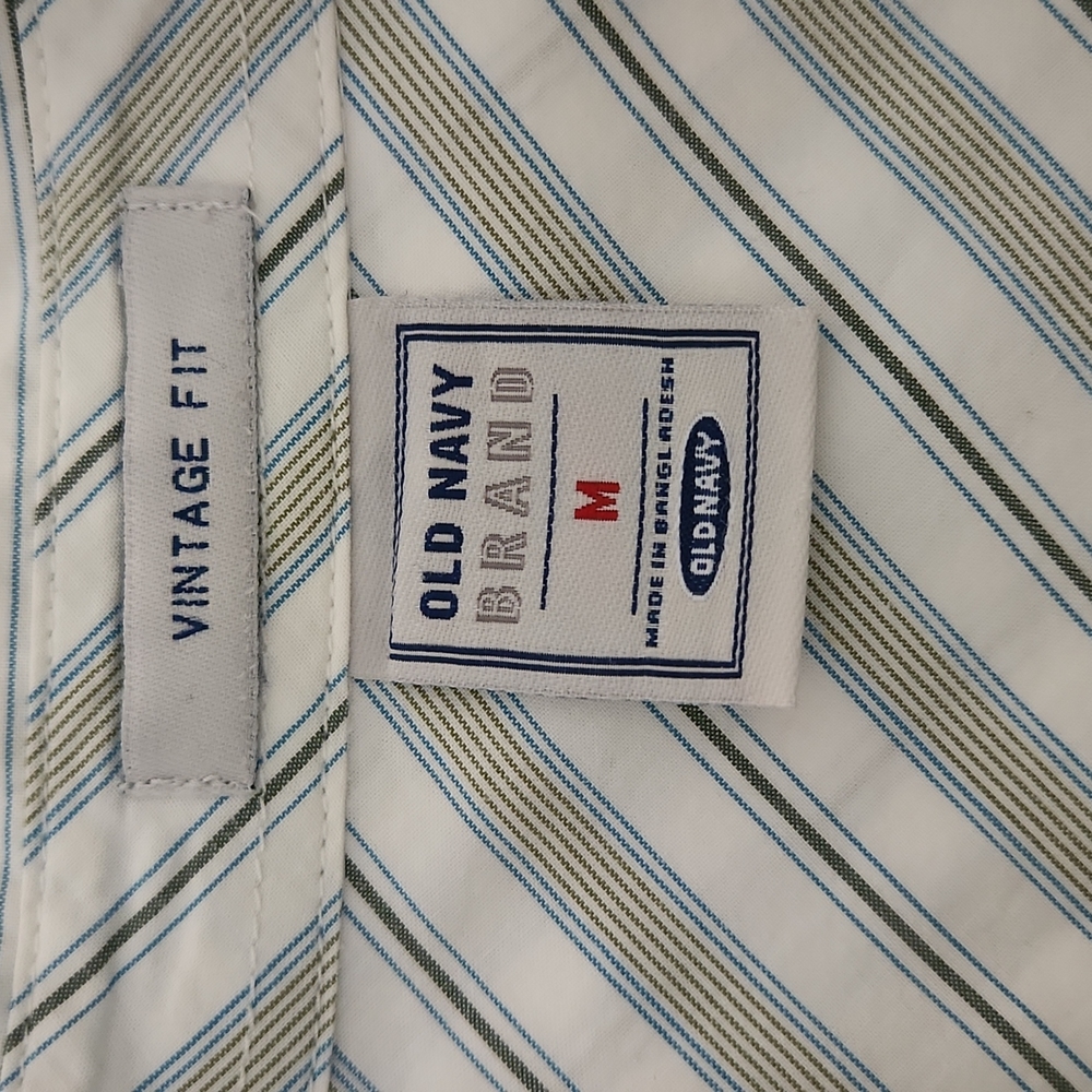 Old Navy, Men's,M,  Button Down Collar, White, w Green & Blue Stripe - Picture 7 of 9